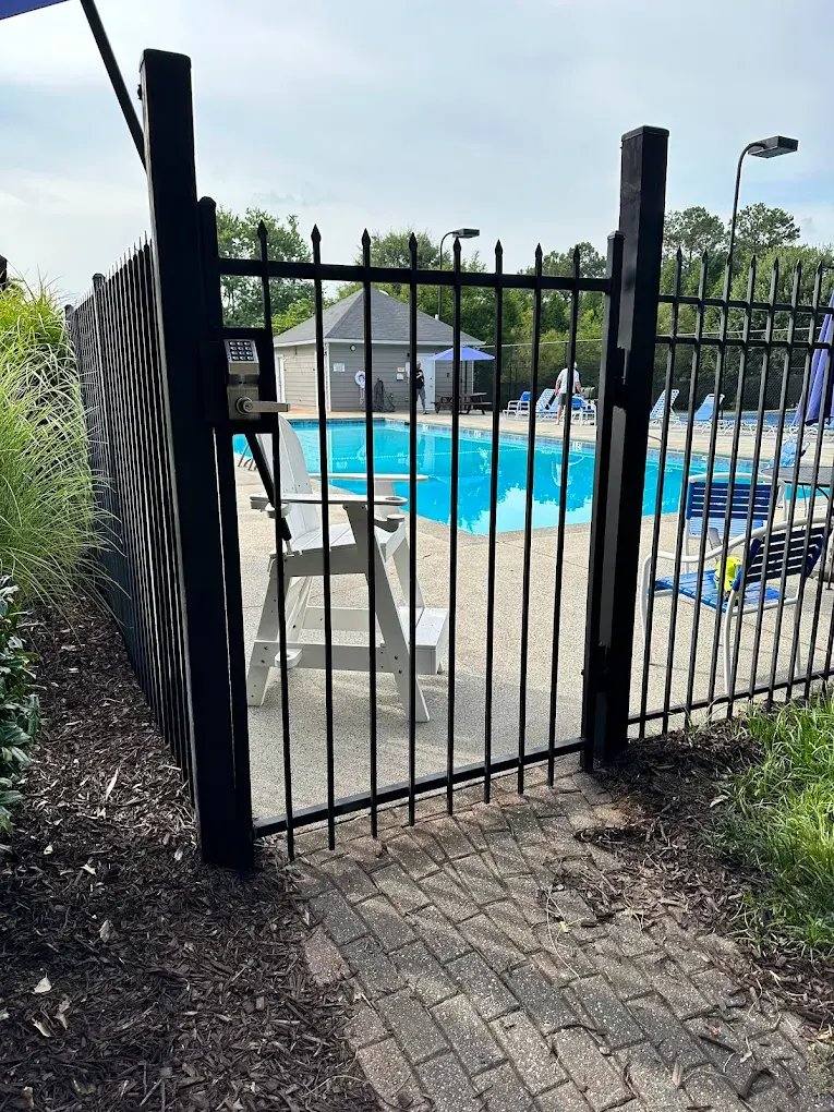 Iron pool safety gate with keypad entry